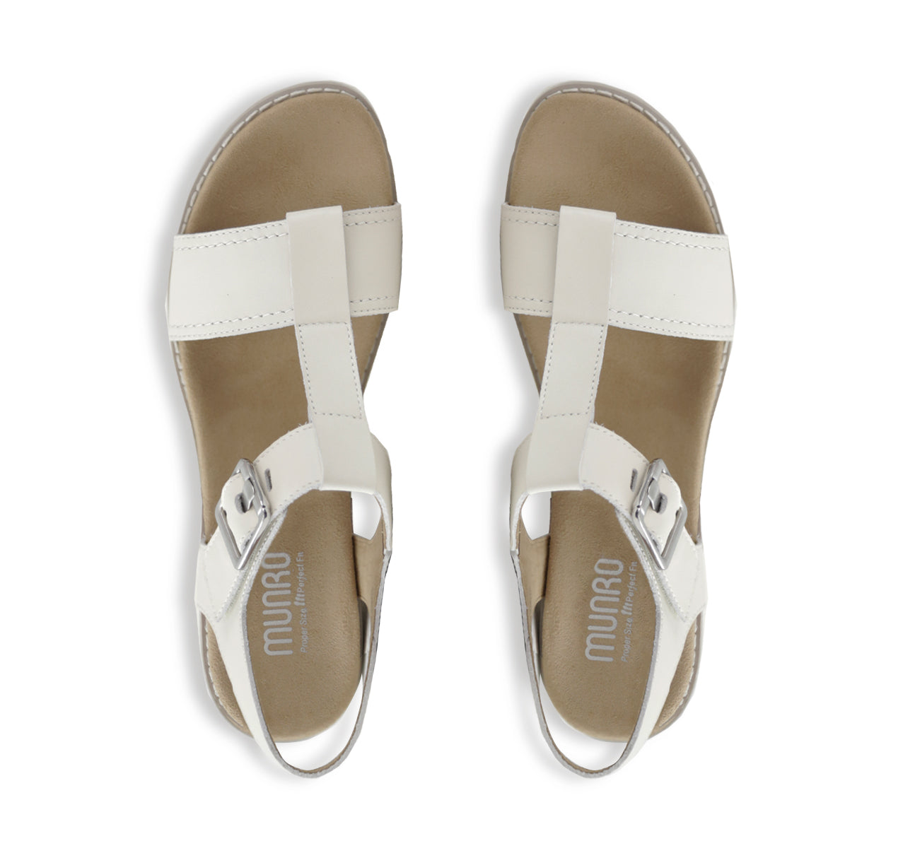 MEL IS A T-STRAP SANDAL, WITH A BUCKLE ON THE ANKLE STRAP AND LUG OUTSOLE LATTE LEATHER - TOP VIEW