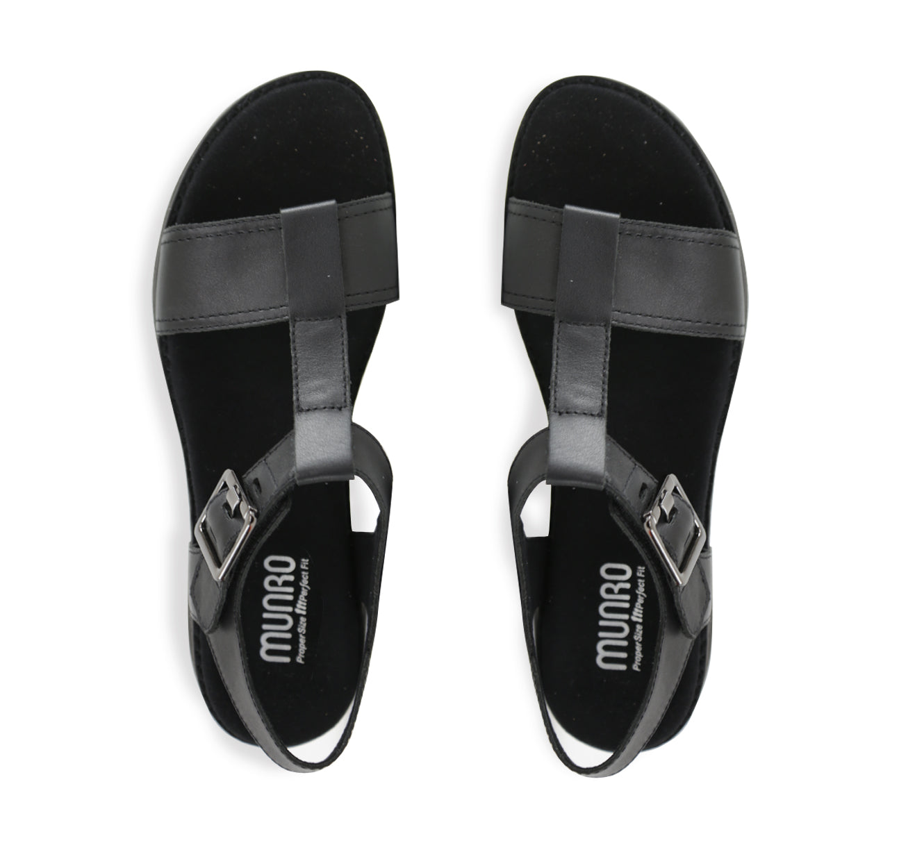 MEL T-STRAP SANDAL, WITH A BUCKLE ON THE ANKLE STRAP IN BLACK LEATHER AND LUG OUTSOLE - TOP VIEW