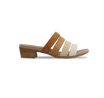 ADRIANNE FOUR-STRAP SLIDE SANDAL ON LEAWOOD HEEL IN MULTI-SAND SUEDE - SIDE VIEW