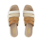 ADRIANNE FOUR-STRAP SLIDE SANDAL ON LEAWOOD HEEL IN MULTI-SAND SUEDE - TOP VIEW