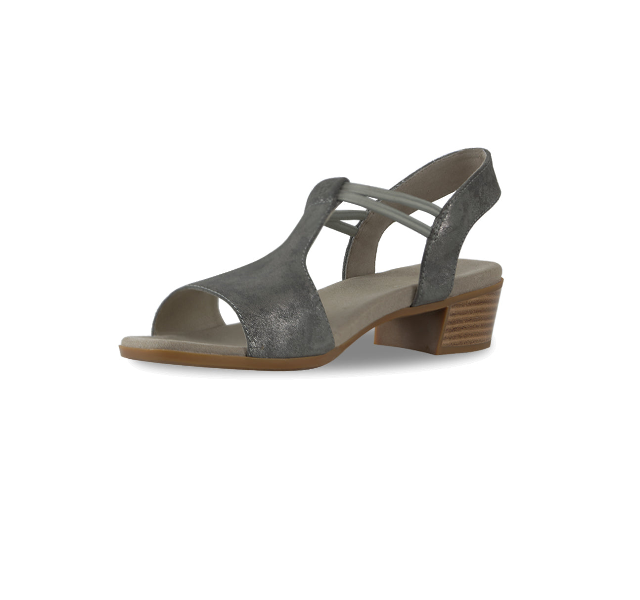 SUSAN LOW HEEL T-STRAP SANDAL IN GUNMETAL METALLIC LEATHER - INSIDE VIEW