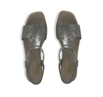 SUSAN LOW HEEL T-STRAP SANDAL IN GUNMETAL METALLIC LEATHER -  TOP VIEW