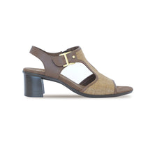 WALLIS DRESS SANDAL IN BROWN FABRIC AND LEATHER - SWATCH