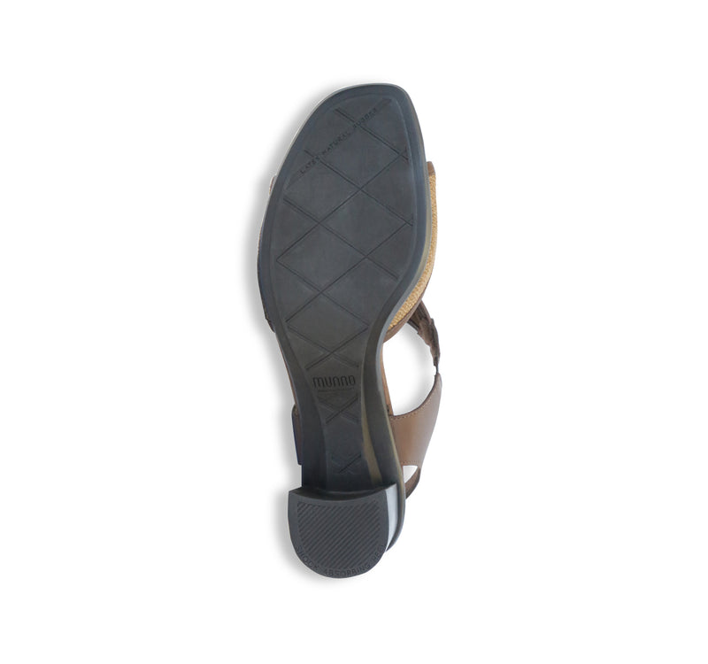 WALLIS DRESS SANDAL IN BROWN FABRIC AND LEATHER - BOTTOM VIEW