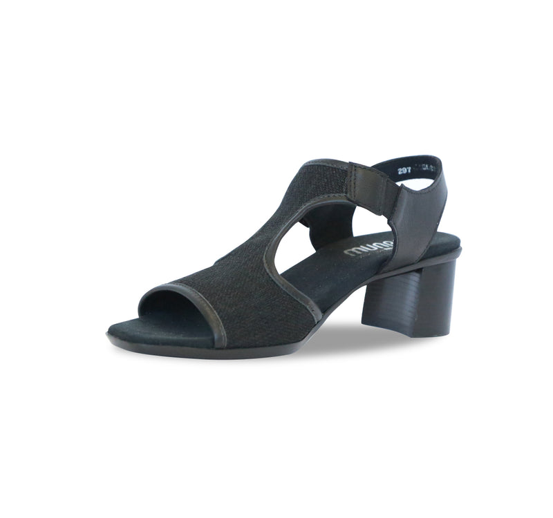 WALLIS DRESS SANDAL IN BLACK FABRIC AND LEATHER - INSIDE VIEW