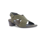 JENNY CROSSBAND SANDAL WITH HOOK & LOOP BACK STRAP IN GREEN NUBUCK - ANGLE VIEW