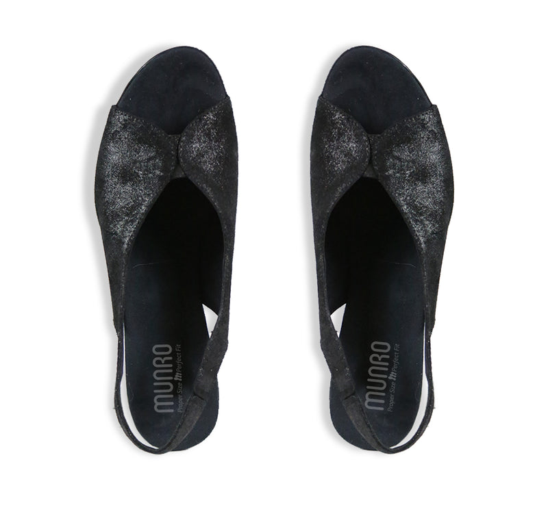 ROCHELLE SLINGBACK PEEP-TOE SANDAL IN BLACK SHIMMER SUEDE-TOP VIEW