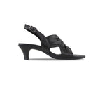 Marianna kitten heel, dress sandal with petite tubular black leather straps-side view