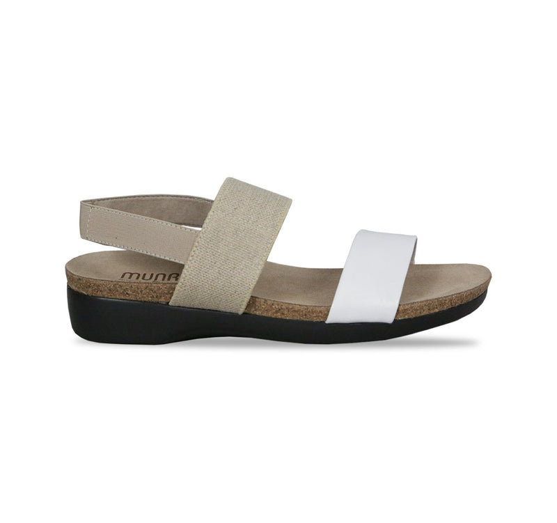 PISCES FOOTBED SANDAL WITH NATURAL FABRIC STRAP and KID LEATHER STRAP - Side View