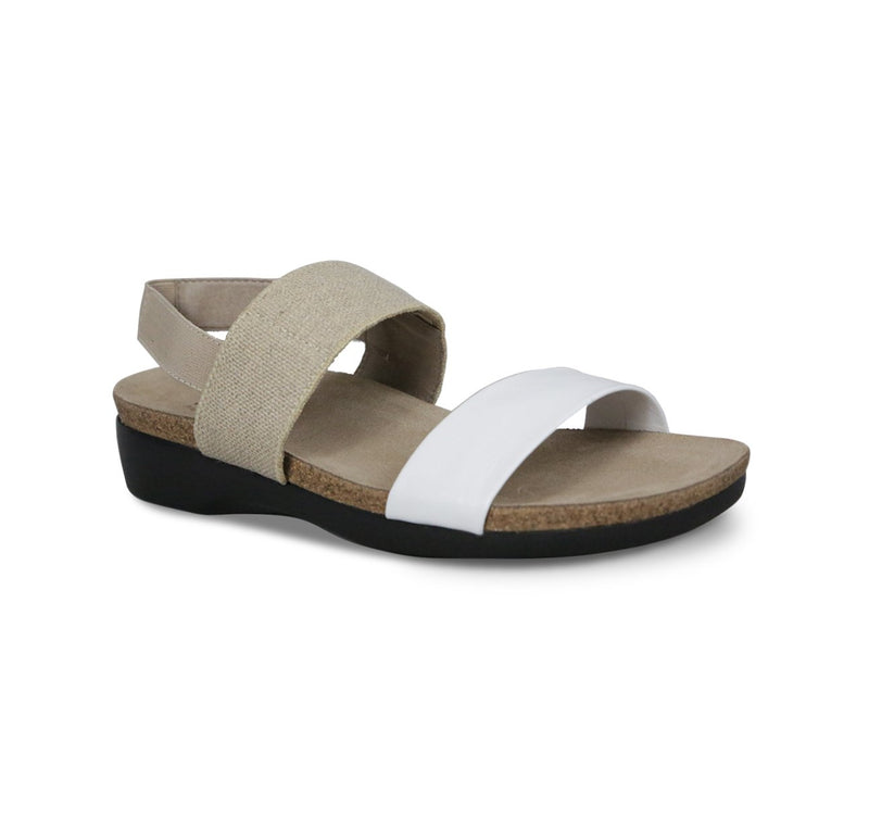 PISCES FOOTBED SANDAL WITH NATURAL FABRIC STRAP and KID LEATHER STRAP - Angle View