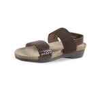 PISCES FOOTBED SANDAL WITH BROWN WOVEN LEATHER & STRETCH FABRIC STRAPS - inside view