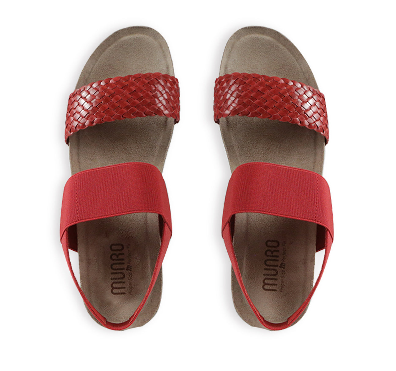 PISCES FOOTBED SANDAL WITH RED WOVEN LEATHER AND STRETCH FABRIC STRAP - top view