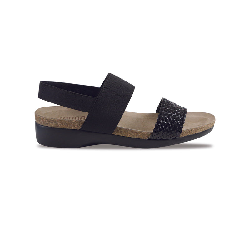 PISCES FOOTBED SANDAL WITH WOVEN LEATHER AND STRETCH FABRIC STRAP - OUTSIDE VIEW