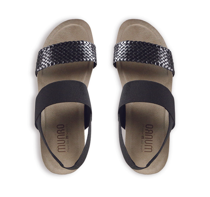 PISCES FOOTBED SANDAL WITH WOVEN LEATHER AND STRETCH FABRIC STRAP - TOP VIEW