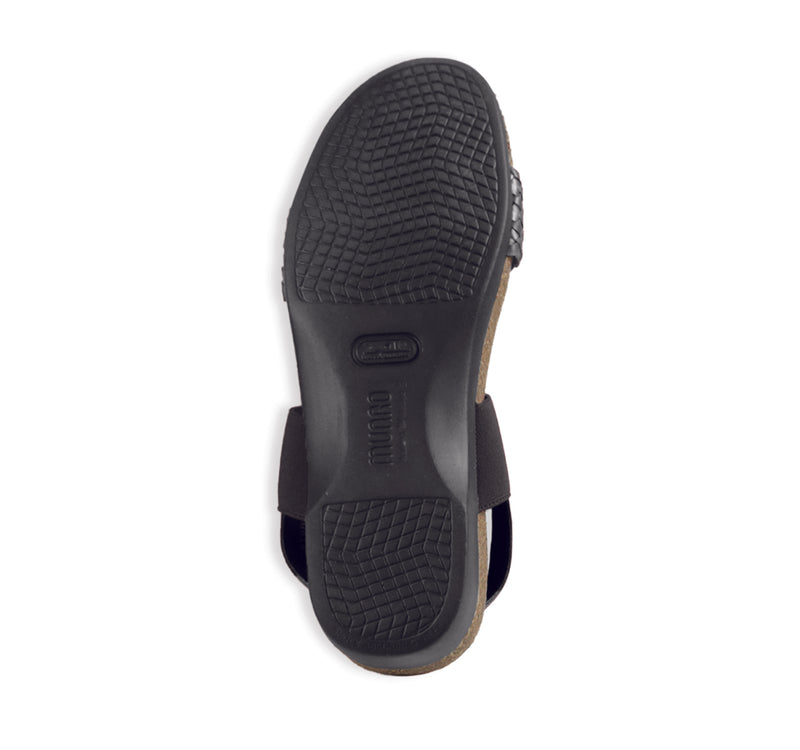 PISCES FOOTBED SANDAL WITH WOVEN LEATHER AND STRETCH FABRIC STRAP - bottom view