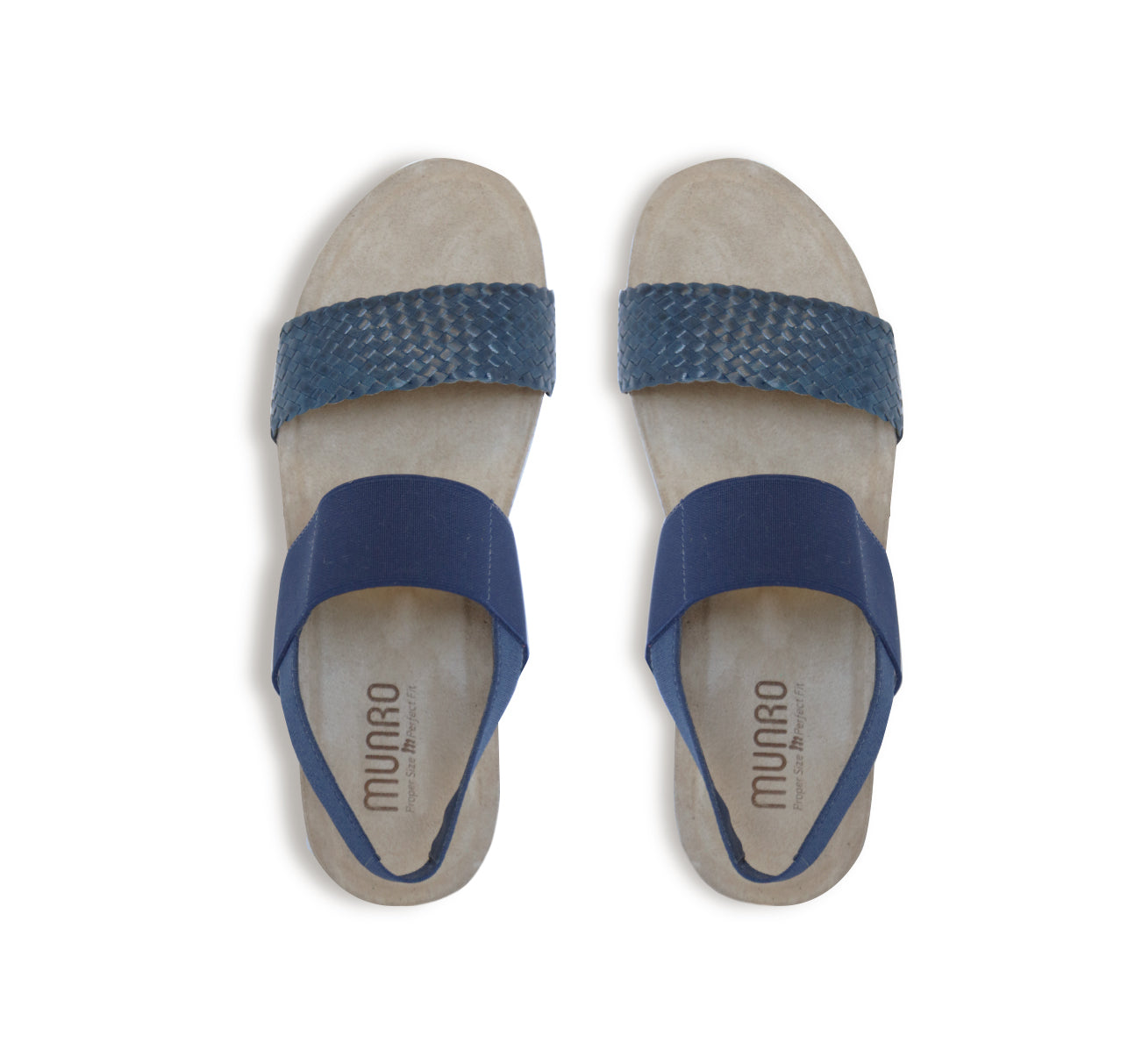 PISCES FOOTBED SANDAL WITH BLUE WOVEN LEATHER & STRETCH FABRIC STRAP - TOP VIEW