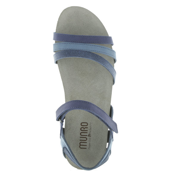 SUMMER STRAPPY FOOTBED SANDAL IN MULTI-MATERIAL BLUE LEATHER - Top View