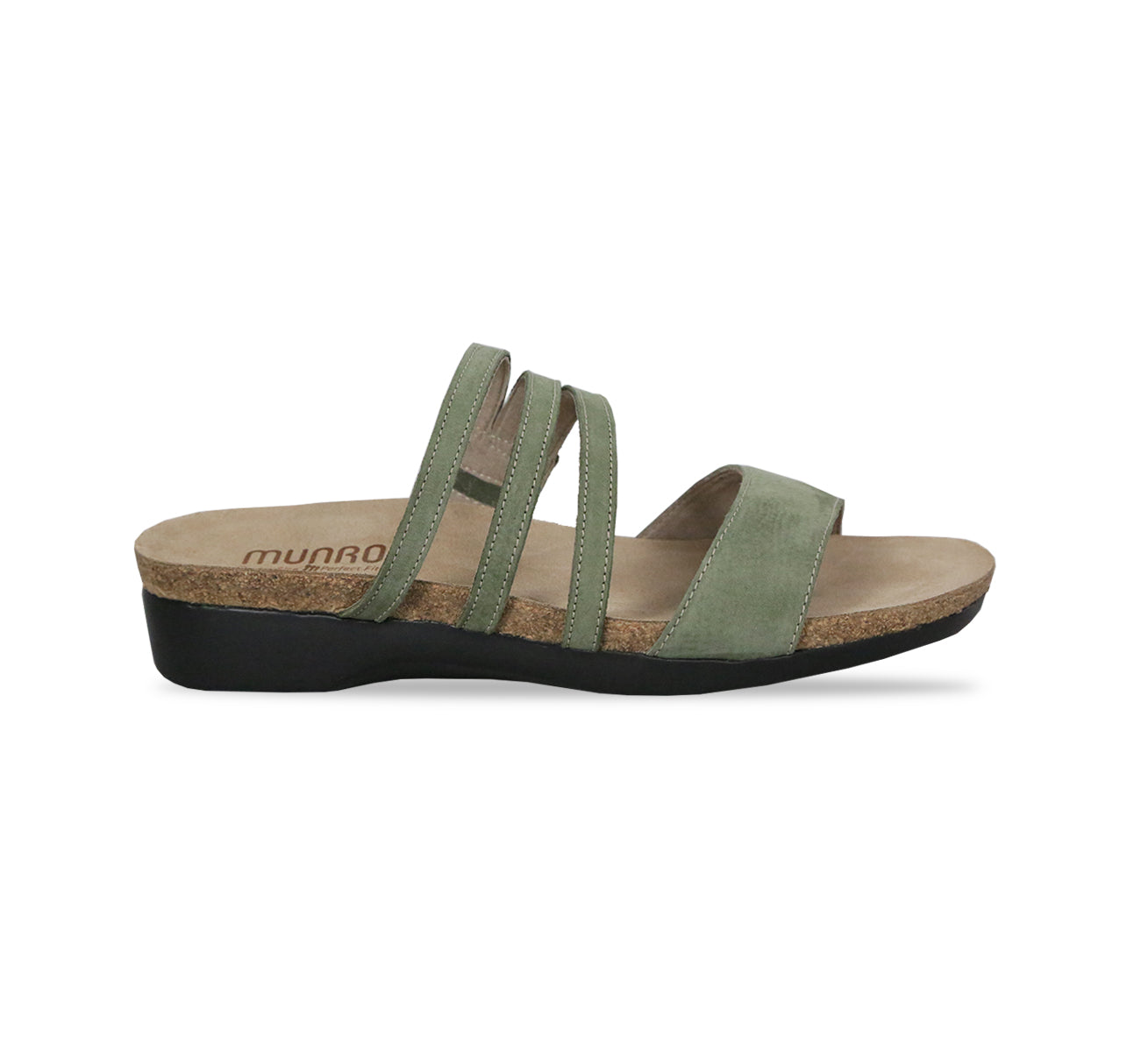 CAMILA STRAPPY FOOTBED SANDAL IN OLIVE GREEN NUBUCK-SIDE VIEW