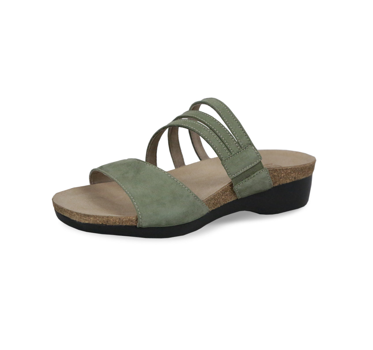 CAMILA STRAPPY FOOTBED SANDAL IN OLIVE GREEN NUBUCK-INSIDE VIEW