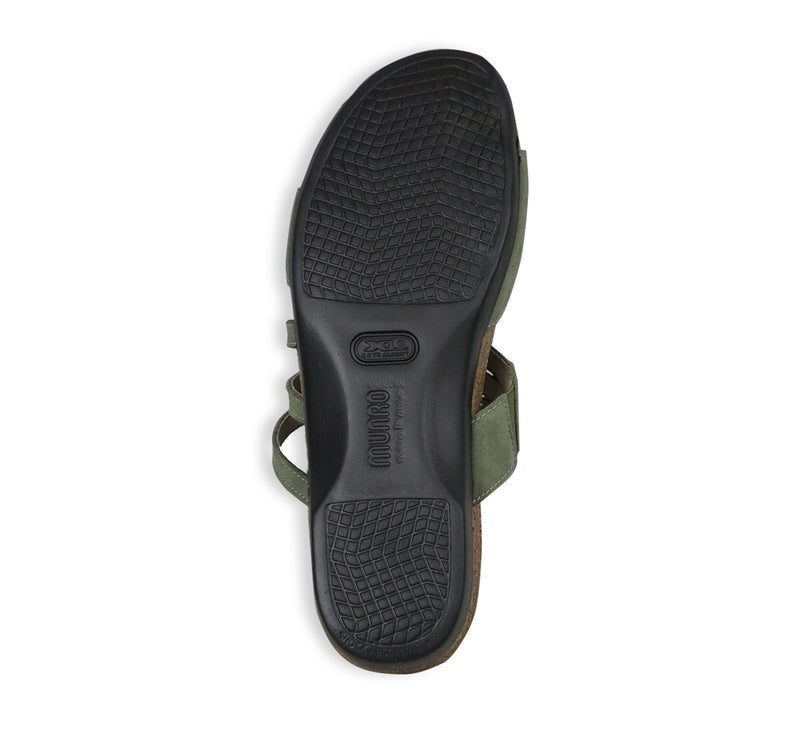 CAMILA STRAPPY FOOTBED SANDAL IN OLIVE GREEN NUBUCK-BOTTOM VIEW