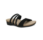 SAWYER FOOTBED SANDAL WITH ASYMMETRIACL STRAPS IN BLACK NUBUCK - angle view