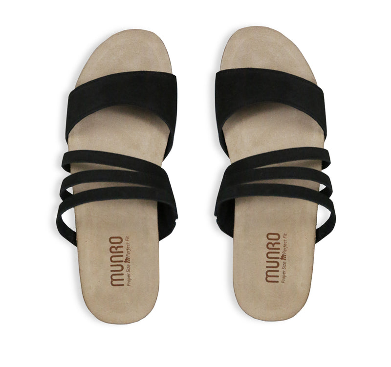 SAWYER FOOTBED SANDAL WITH ASYMMETRIACL STRAPS IN BLACK NUBUCK - top view