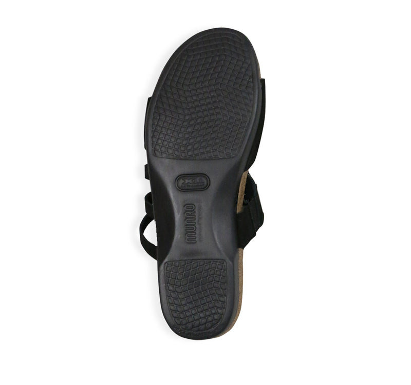 SAWYER FOOTBED SANDAL WITH ASYMMETRIACL STRAPS IN BLACK NUBUCK - bottom view