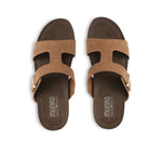 JODY, DOUBLE-STRAP SADDLE NUBUCK FOOTBED SLIDE WITH HOOK & LOOP ADJUSTMENT - TOP VIEW