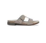 JODY, DOUBLE-STRAP TAN NUBUCK FOOTBED SLIDE WITH HOOK & LOOP ADJUSTMENT - SIDE VIEW