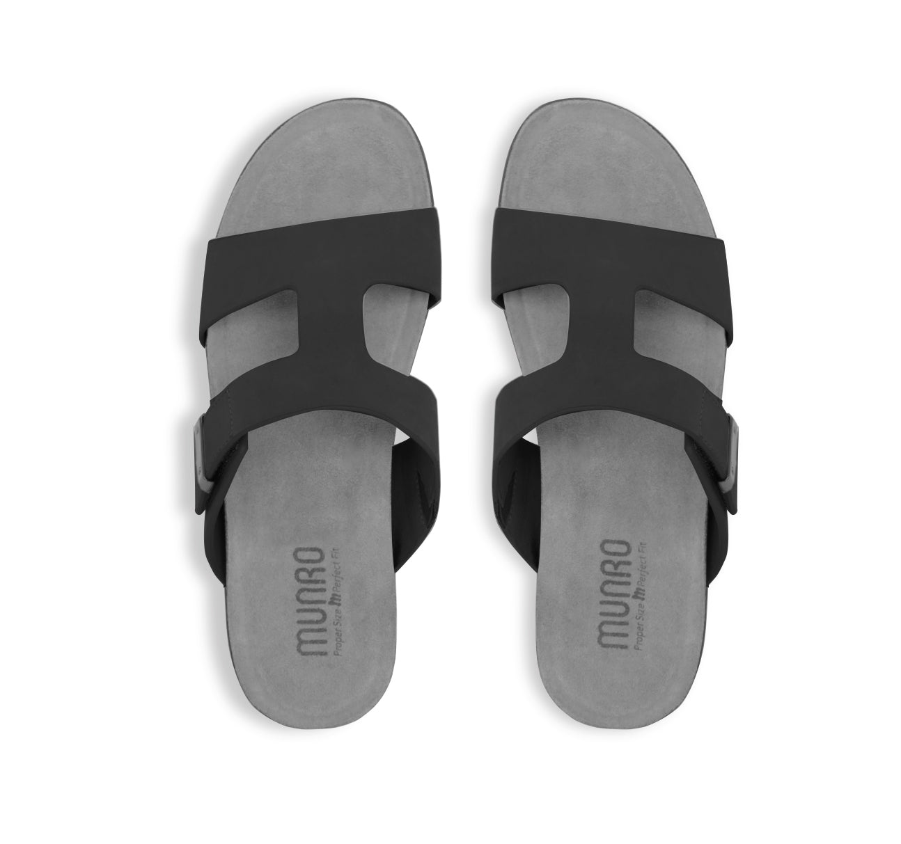 JODY DOUBLE-STRAP BLACK NUBUCK FOOTBED SLIDE SANDAL WITH ADJUSTMENT - TOP VIEW