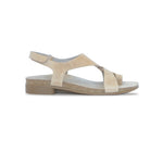 MEGHAN ASYMMETRIC, TOE-RING THONG IN LIGHT TAN DISTRESSED LEATHER  - SIDE VIEW