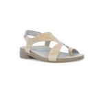 MEGHAN ASYMMETRIC, TOE-RING THONG IN LIGHT TAN DISTRESSED LEATHER  - ANGLE VIEW