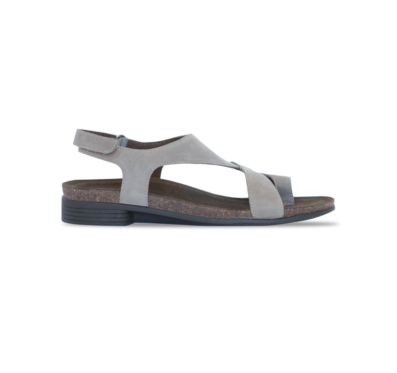 MEGHAN ASYMMETRIC, TOE-RING THONG IN SLATE GREY NUBUCK - SIDE VIEW