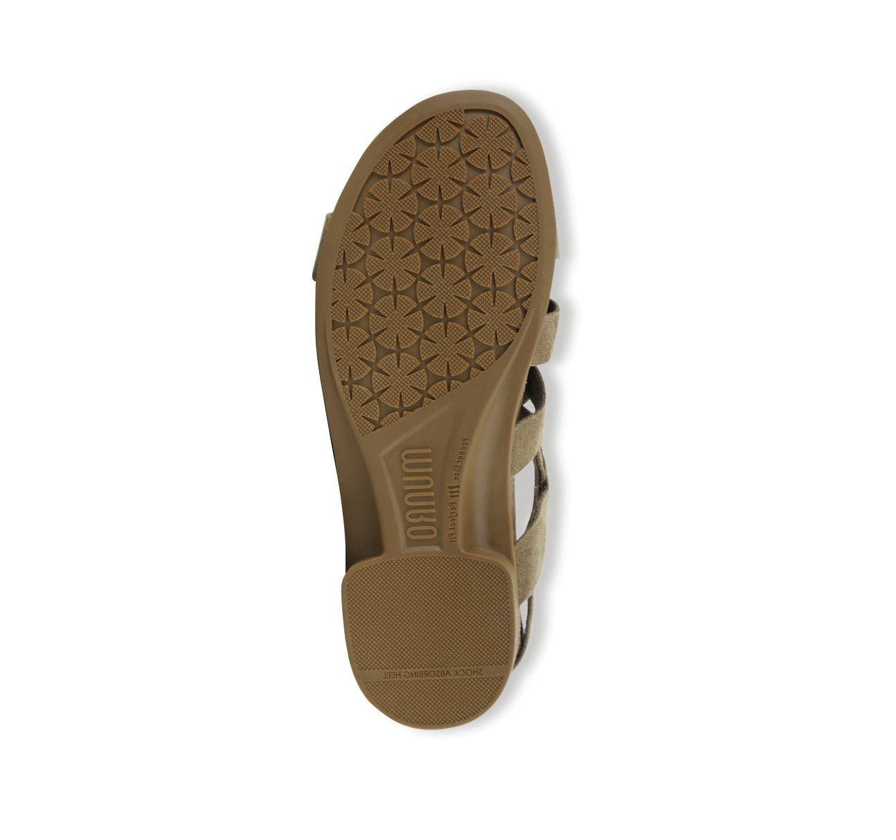 CORINE STRAPPY FOOTBED SANDAL WITH ADJUSTABLE BACK STRAP IN SESAMO SUEDE - OUTSOLE VIEW