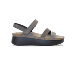 Juniper strappy suede covered cork footbed sandal on platform wedge in slate nubuck-side view