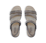 Juniper strappy suede covered cork footbed sandal on platform wedge in slate nubuck-top view