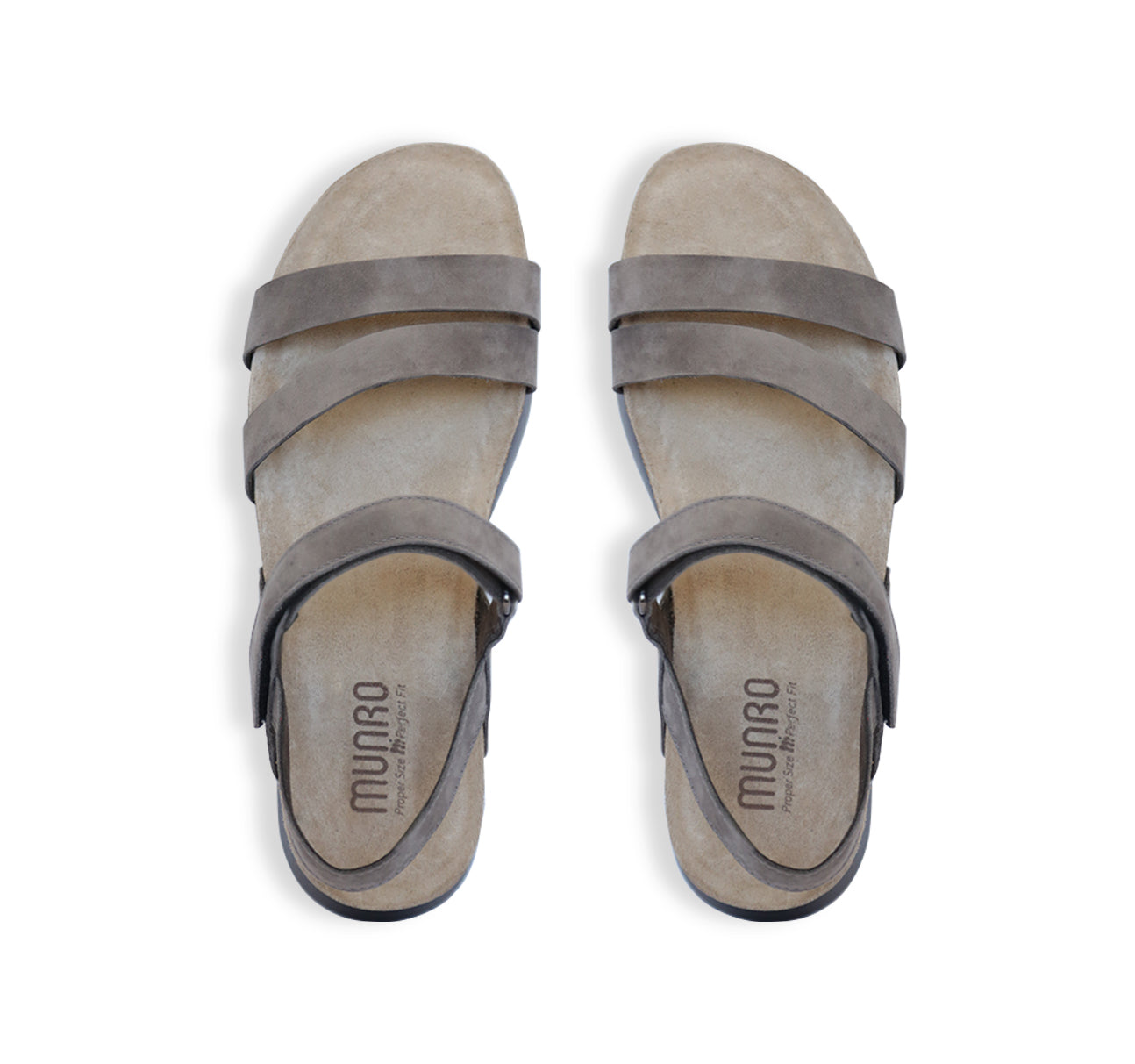 Juniper strappy suede covered cork footbed sandal on platform wedge in slate nubuck-top view