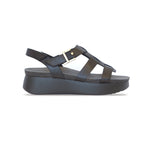 FLYNN FISHERMAN PLATFORM FOOTBED SANDAL IN BLACK LEATHER - SIDE VIEW