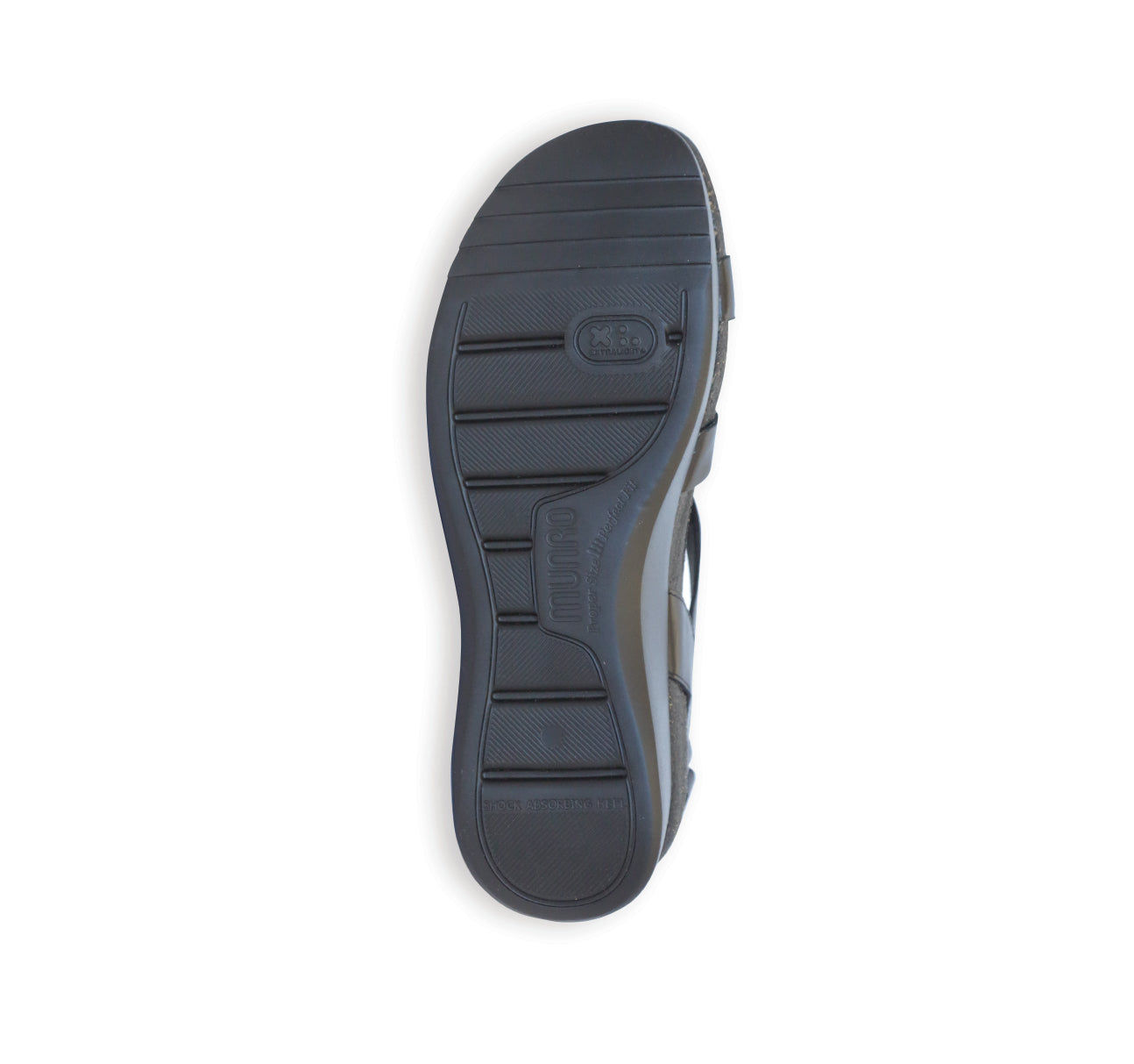 FLYNN FISHERMAN PLATFORM FOOTBED SANDAL IN BLACK LEATHER - BOTTOM VIEW