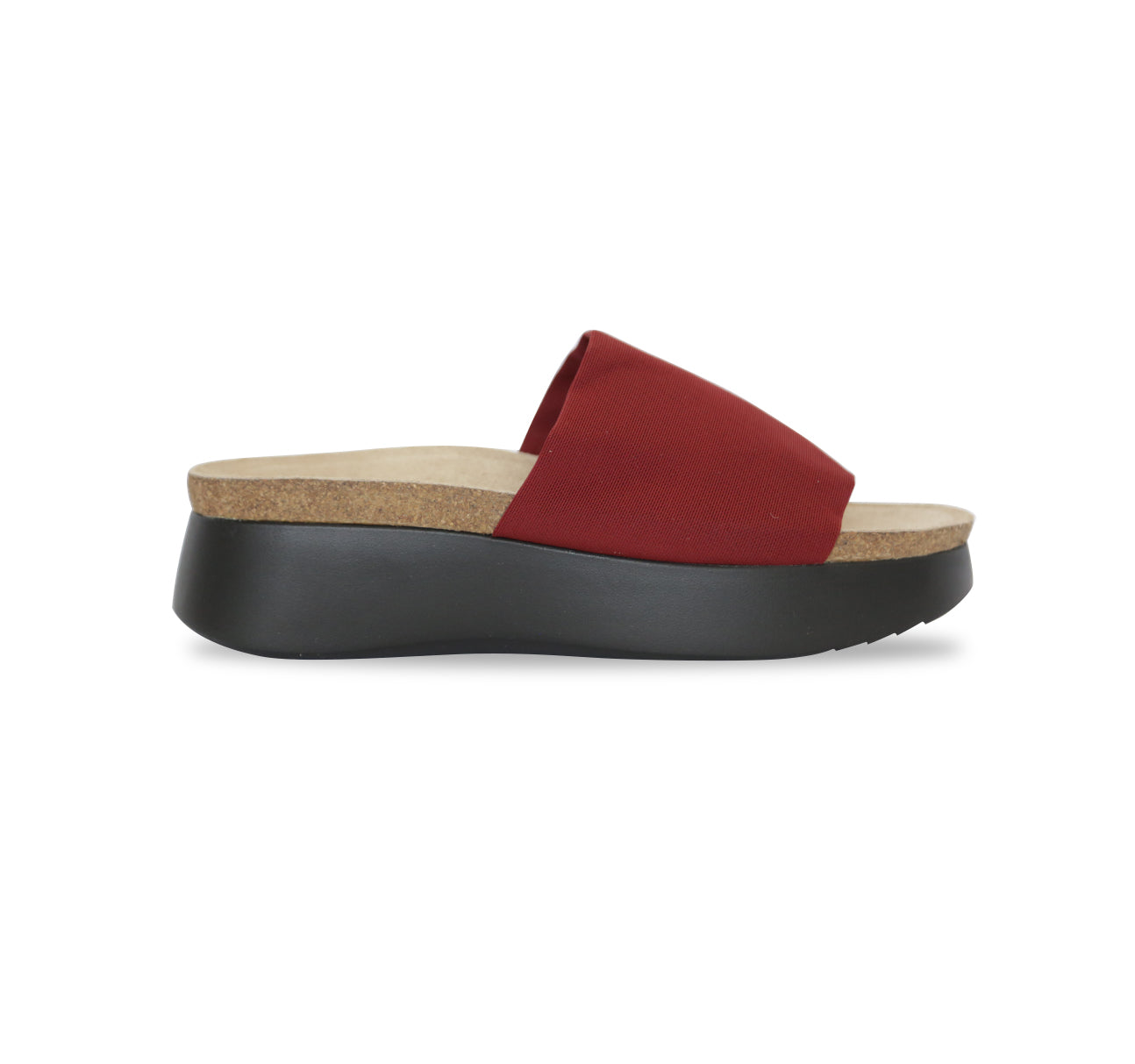 NALIA IS SINGLE WIDE-STRAP PLATFORM SANDAL IN RED BRICK WITH CORK AND LATEX INSOLE - SIDE VIEW