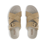 SOFIA STRAP SLIDE FOOTBED SANDAL ON PLATFORM IN TAN SUEDE - TOP VIEW