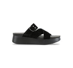 SOFIA STRAP SLIDE FOOTBED SANDAL ON PLATFORM IN BLACK SUEDE - SIDE VIEW