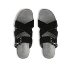 SOFIA STRAP SLIDE FOOTBED SANDAL ON PLATFORM IN BLACK SUEDE - TOP VIEW