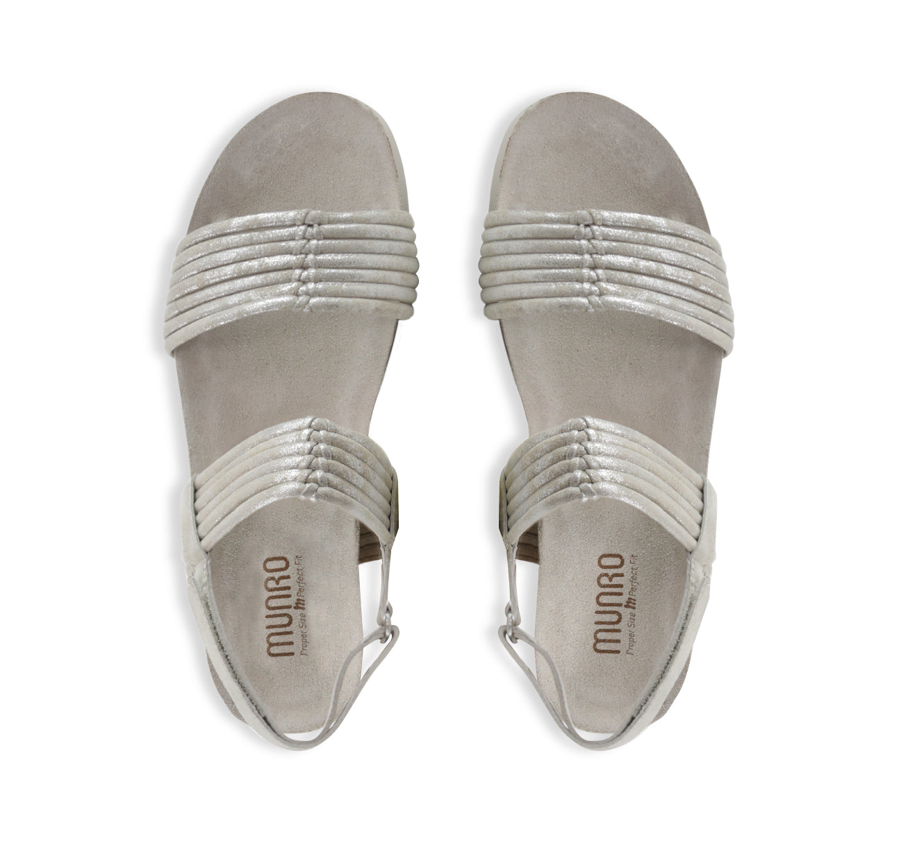 Alessia tubular banded double-strap platform-wedge footbed sandal in beige metallic suede-top view