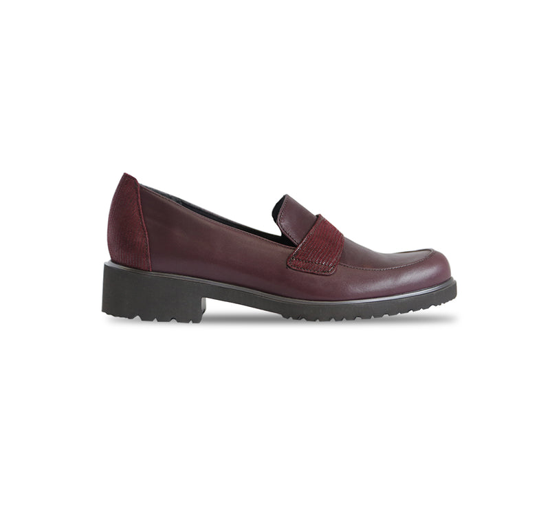 GEENA SADDLE LOAFER IN WINE CALF LEATHER- SIDE VIEW