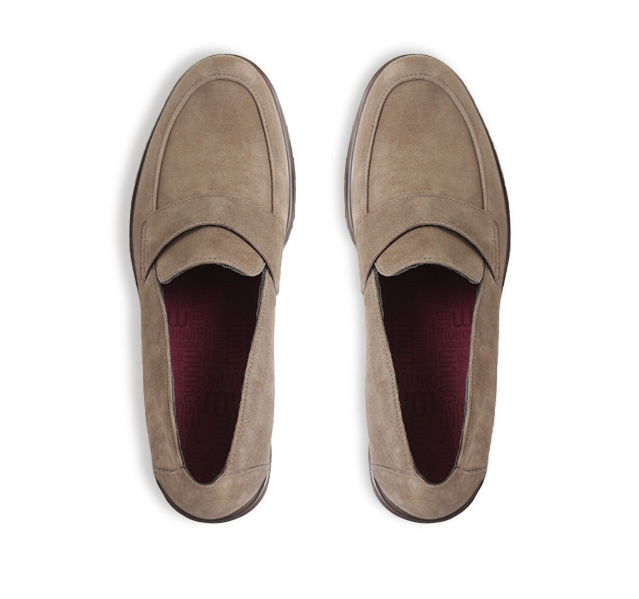 GEENA SADDLE LOAFER IN TAUPE SUEDE - top view