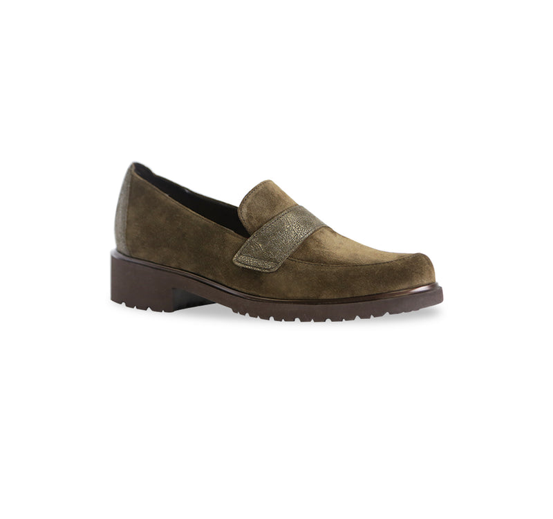 GEENA SADDLE LOAFER IN HERB SUEDE-angle view