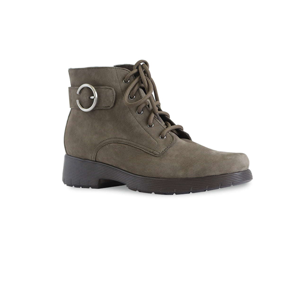 BUCKLEY CASUAL BOOT WITH LACES AND ZIPPER IN MOSS GREEN NUBUCK-angle view