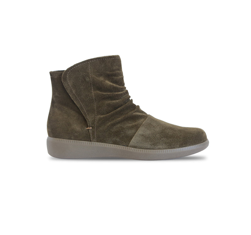 SCOUT ANKLE BOOT WITH HOOK & LOOP CLOSURE RUBBER OUTSOLE IN HERB SUEDE-SIDE VIEW