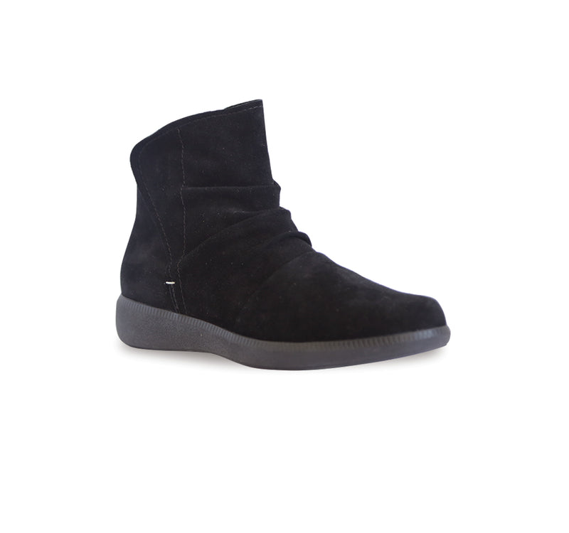 SCOUT ANKLE BOOT WITH HOOK & LOOP CLOSURE RUBBER OUTSOLE IN BLACK SUEDE-angle view